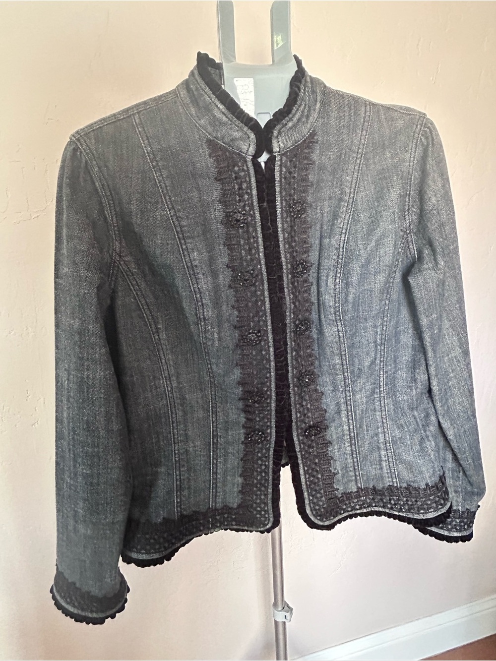 Chico's Platinum Y2K Denim Jacket. Blue Embellished Velvet.
